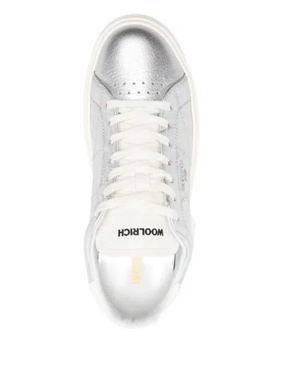 Woolrich Silver Leather Platform Sneakers With Metallic Finish