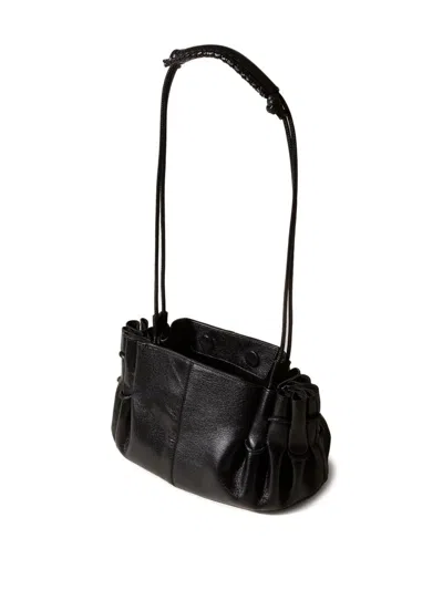 Hereu Leather Shoulder Bag With Knot And Pleat Detailing In Black