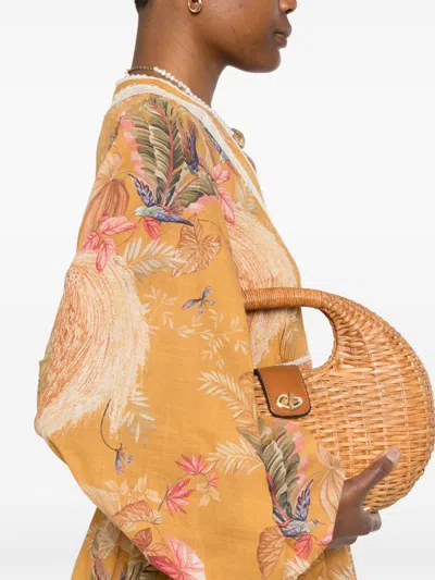 Zimmermann Frill Cotton Short Dress With Floral Print In Orange