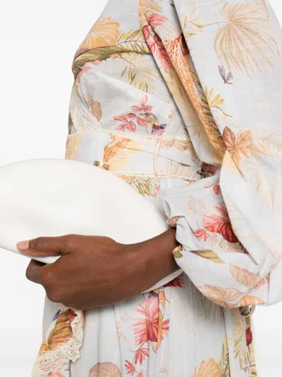 Zimmermann Floral Midi Dress Belted Waist In Neutral