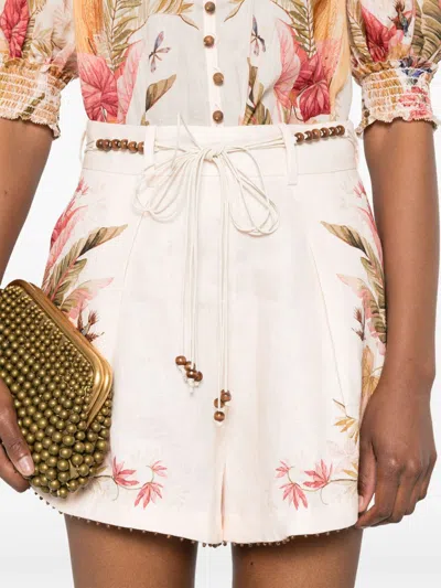 Zimmermann Ascension Printed Linen Shorts In Neutral