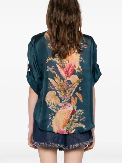 Zimmermann Womens Dark Blue Palm Floral Ascension Relaxed-fit Silk Shirt Xs In Blue