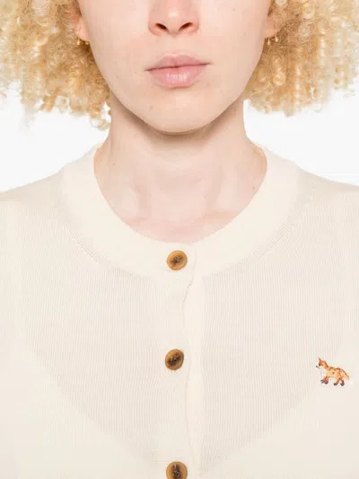 Maison Kitsuné Profile Fox-embroidered Button Cardigan In Neutral