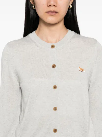 Maison Kitsuné Baby Fox Wool Cardigan In Gray