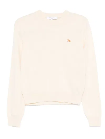 Maison Kitsuné Baby Fox Embroidered Merino-wool Sweater In Neutral