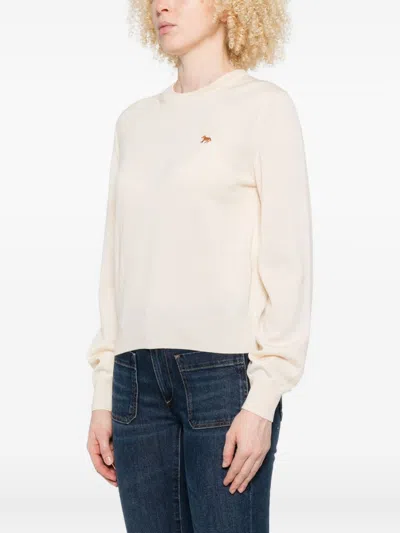 Maison Kitsuné Baby Fox Embroidered Merino-wool Sweater In Neutral