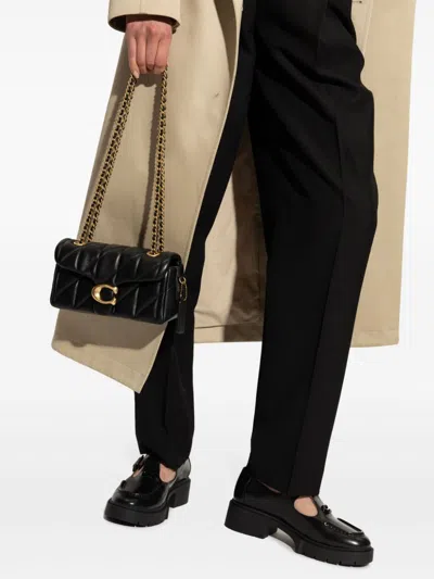 Coach Tabby 26 Black Quilted Crossbody Bag With Chain-link Leather Shoulder Straps And Logo Plaque On The 