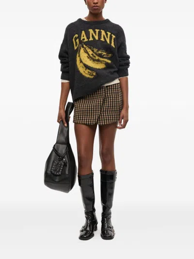 Ganni Banana Wool Crewneck Sweater In Black
