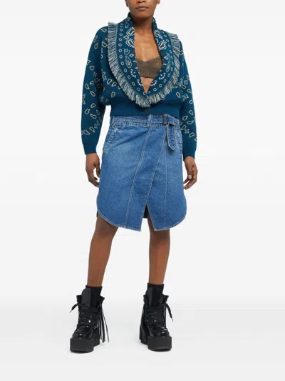 Alanui Bandana Wool And Cashmere Cardi-bomber In Blue