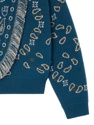 Alanui Bandana Wool And Cashmere Cardi-bomber In Blue