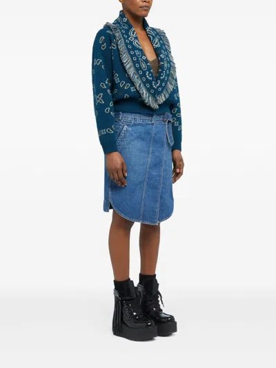 Alanui Bandana Wool And Cashmere Cardi-bomber In Blue