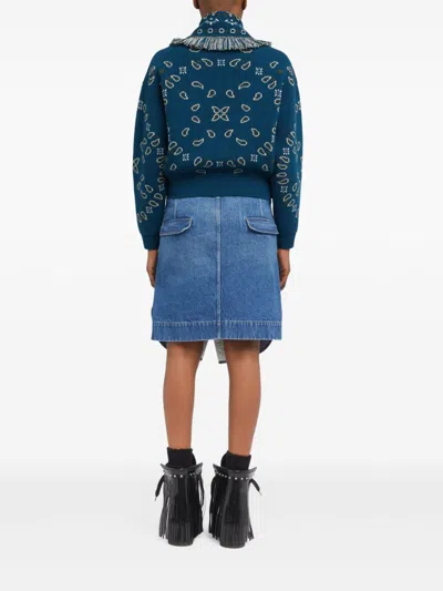 Alanui Bandana Wool And Cashmere Cardi-bomber In Blue