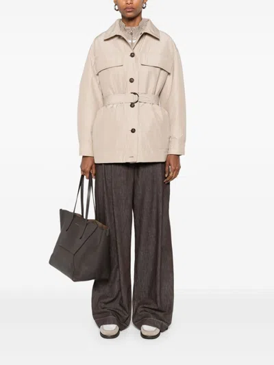 Brunello Cucinelli Belted Padded Jacket In Neutral