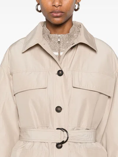 Brunello Cucinelli Belted Padded Jacket In Neutral