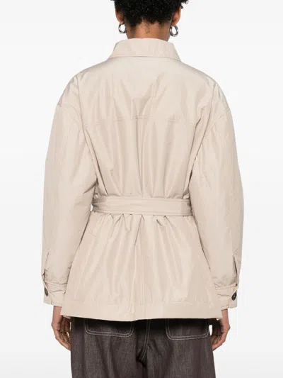 Brunello Cucinelli Belted Padded Jacket In Neutral