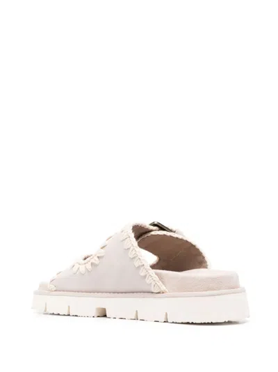 Mou Whipstitch-trim Calf-suede Slides In Neutral