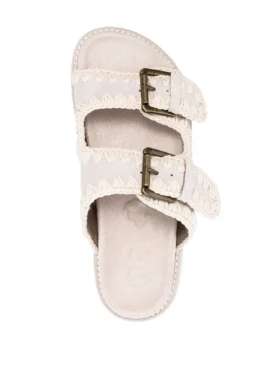 Mou Whipstitch-trim Calf-suede Slides In Neutral