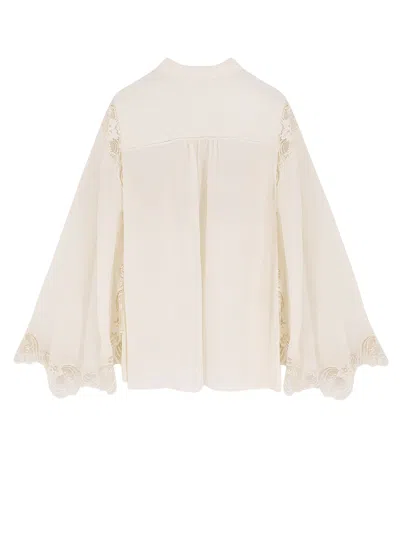 Chloé Fluid Silk Georgette And Lace Blouse In Neutral