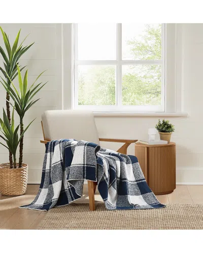 Brooklyn Loom Dusted Plaid Blue Throw In Blue