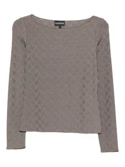 Emporio Armani Boat-neck Jumper Geometric Long Sleeves In Gray