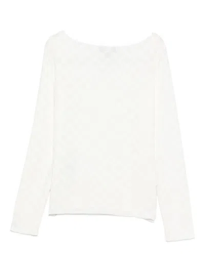 Emporio Armani Boat-neck Jumper Textured Fabric Long Sleeves In White