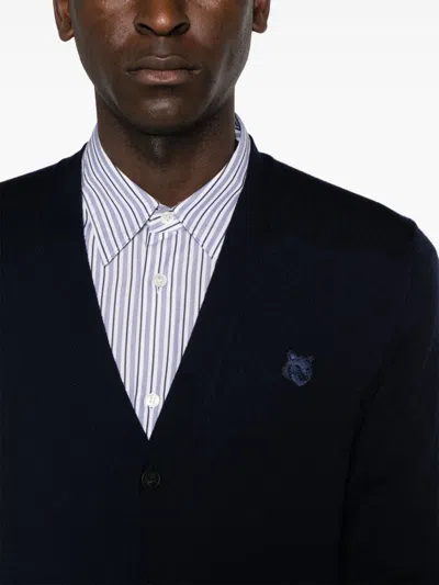 Maison Kitsuné Bold Fox Head Wool Cardigan In Black