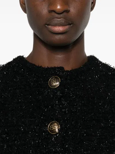 Balenciaga Button Detailing Tweed Cropped Cardigan In Black