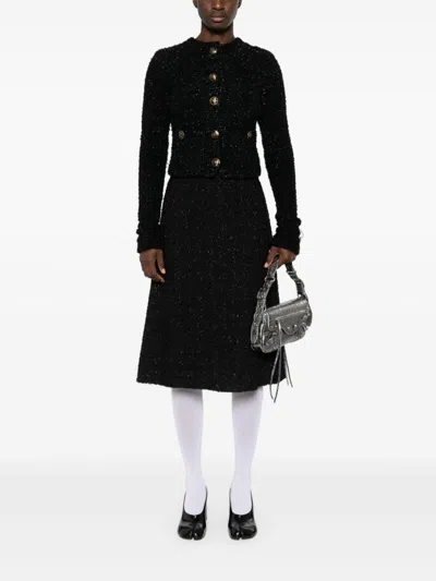 Balenciaga Button Detailing Tweed Cropped Cardigan In Black