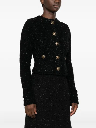 Balenciaga Button Detailing Tweed Cropped Cardigan In Black