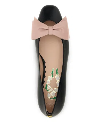 Valentino Round Toe Ballerina Shoes With Bow Detail