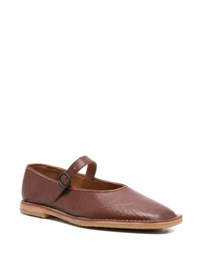 Hereu Brava Buckle-strap Leather Flat Pumps In Brown
