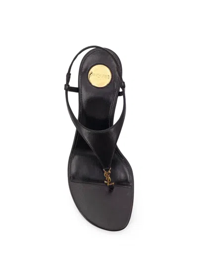 Saint Laurent Cassandre Wedge Leather Thong Sandal