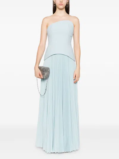 Solace London Light Blue Britt Strapless Pleated Dress In Blue
