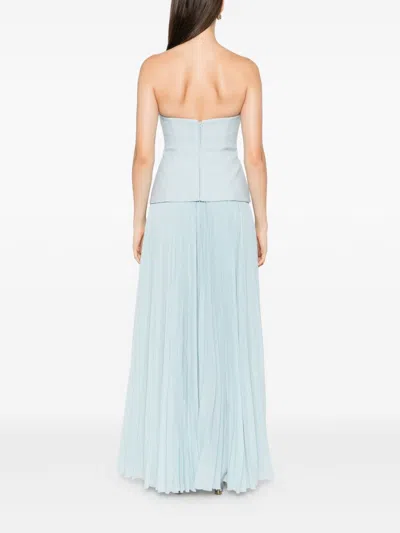 Solace London Light Blue Britt Strapless Pleated Dress In Blue