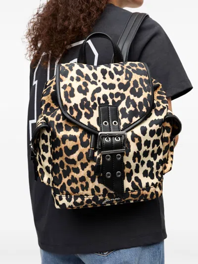 Ganni Animal-print Backpack In Multi