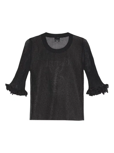 Ganni Transparent Jacquard Top With Playful Graphic In Black
