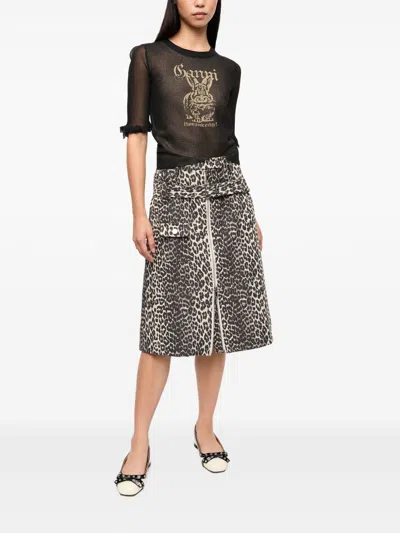 Ganni Transparent Jacquard Top With Playful Graphic In Black