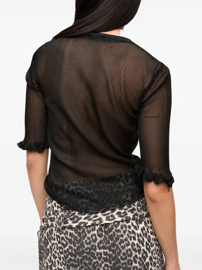 Ganni Transparent Jacquard Top With Playful Graphic In Black