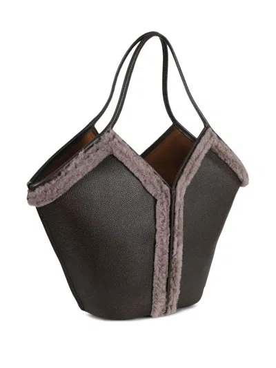 Hereu Calella Curly Leather Shearling-trimmed Tote Bag