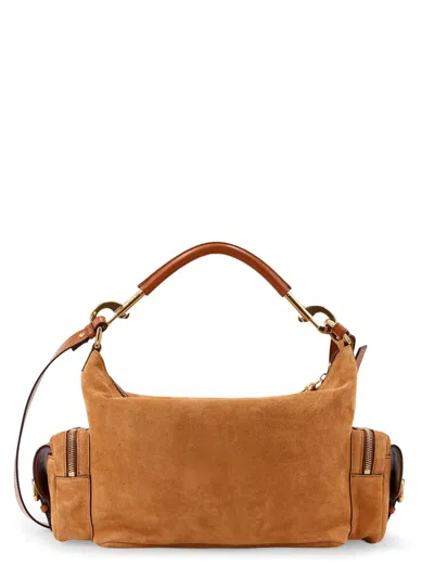 Chloé Structured Brown Clay Calfskin Crossbody Bag With Golden Details