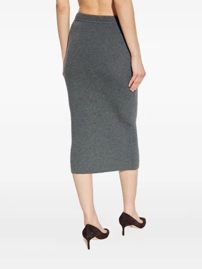 Tom Ford Ribbed Cashmere Midi Pencil Skirt In Gray