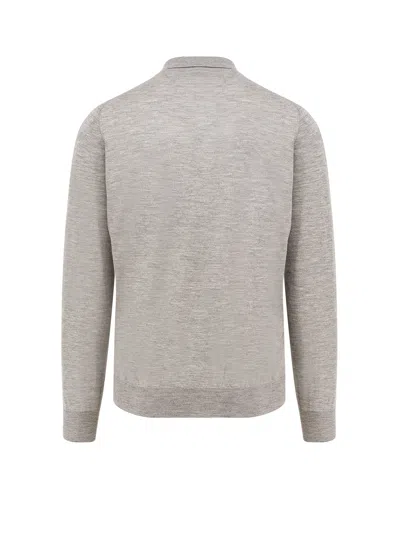 Brunello Cucinelli Long-sleeved Grey Polo With Textured Fabric In Gray