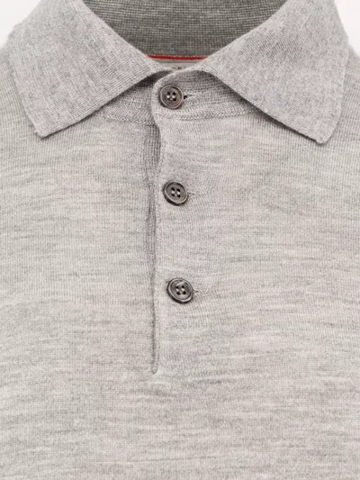 Brunello Cucinelli Long-sleeved Grey Polo With Textured Fabric In Gray