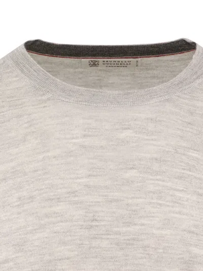 Brunello Cucinelli Cashmere And Silk Crew-neck Sweater In Gray