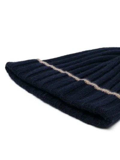 Brunello Cucinelli Ribbed Cashmere Beanie Turn-up Brim In Multi