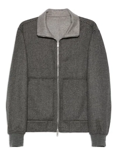 Brunello Cucinelli Check-pattern Zip-up Bomber Jacket In Gray