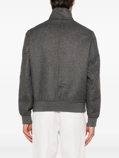 Brunello Cucinelli Check-pattern Zip-up Bomber Jacket In Gray