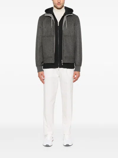 Brunello Cucinelli Check-pattern Zip-up Bomber Jacket In Gray