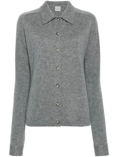 Totême Straight-collar Cashmere Shirt In Gray