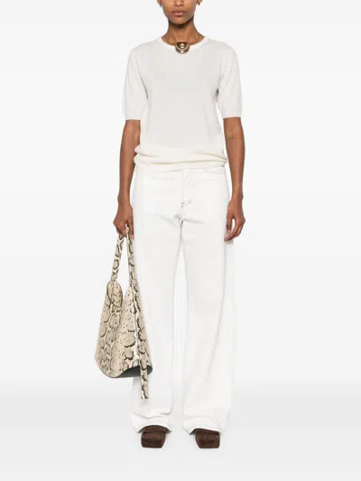 Soft Goat Cashmere Crewneck Top In Neutral